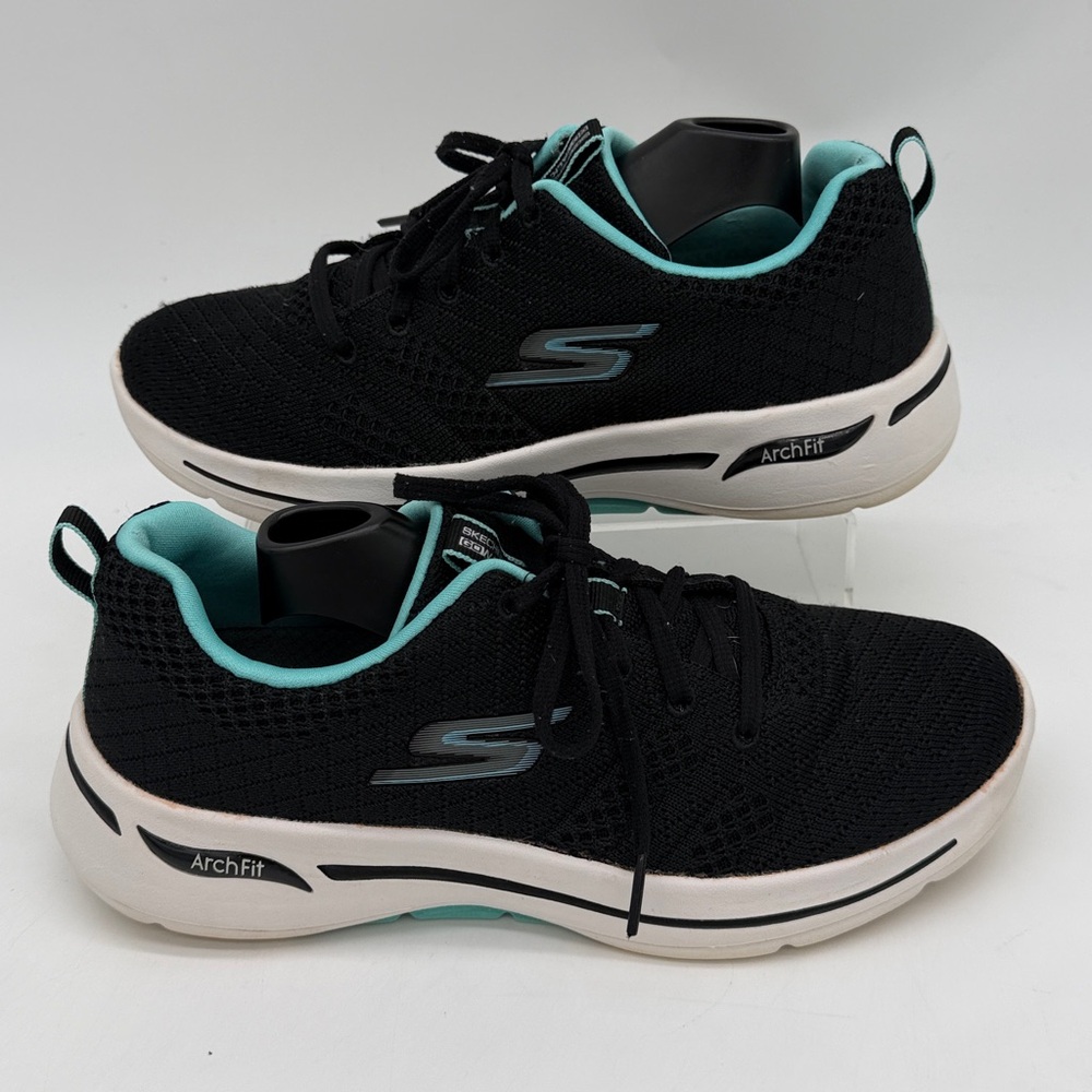 Skechers 124403 Go Walk Arch Fit Unify Black/Aqua Sneaker Women's Size 9 M